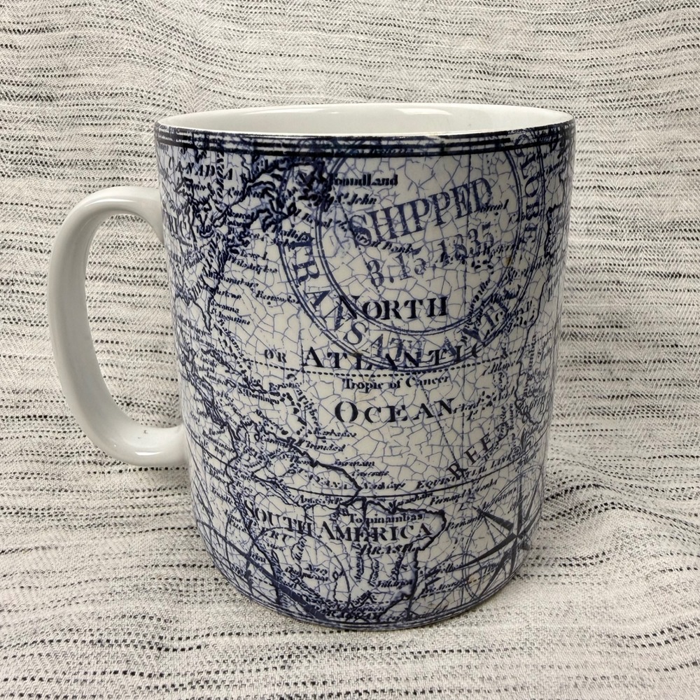 222 Fifth Due North Blue Mug Large 24oz Map Print Coastal Nautical Beach House